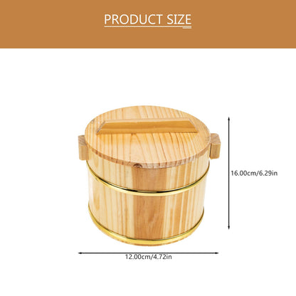 SHOWERORO Wooden Rice Bucket with Lid 6.3X4.7X4.3 Inch Japanese Style Sushi Rice Bowl and Bibimbap Mixing Tub Compact Wood Serving Dish for Home Kitchen