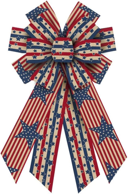 Patriotic Bows by [Brand Name] - Large 4th of July Wreath Bows with American Stars & Stripes for Front Door Decor