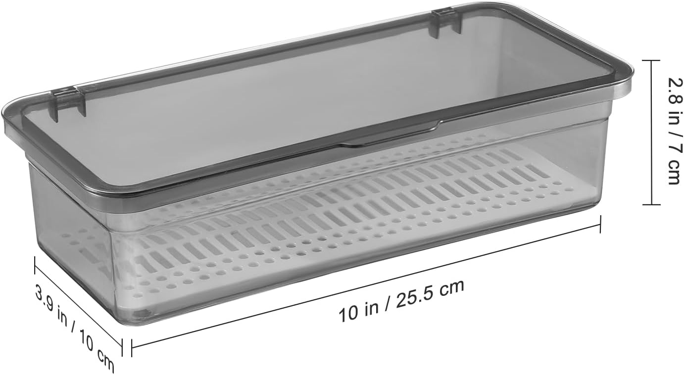 Flatware Tray Kitchen Drawer Organizer with Lid, Plastic Cutlery Tray and Utensil Storage Container with Cover,