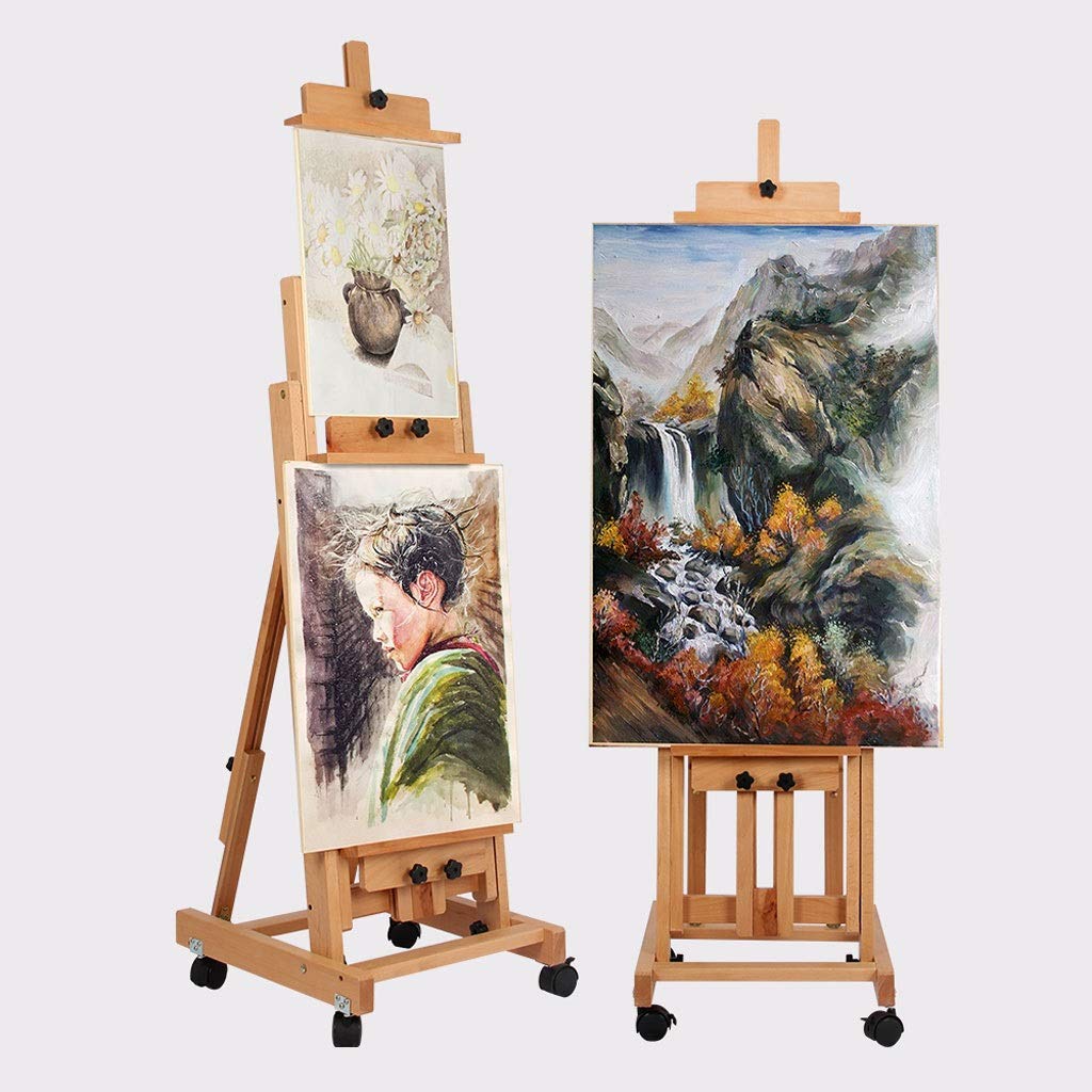 ERoomQ Tripod Artist Easel, Large Beech Multifunction Profession Studio Easel Indoor Canvas Ad Display Stand with 4K Board (Wood)