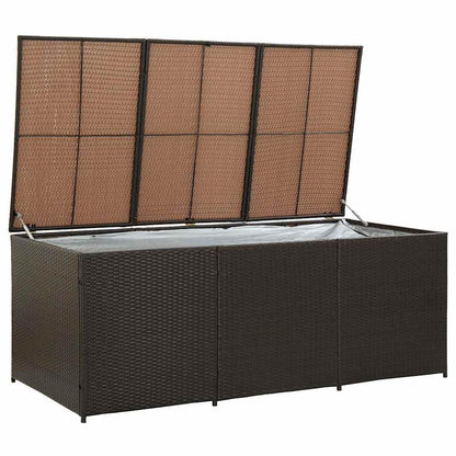 GKHPYURE Poly Rattan Patio Storage Box, 70.9x35.4x27.6 Inch Large Outdoor Storage Trunk with Gas Lift Lid, Powder-Coated Steel Frame, Hand-Woven for Cushions