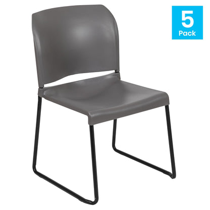 Flash Furniture Hercules Series Contoured Stacking Chairs for Waiting Rooms and Offices, Ergonomic Lobby Chairs with Curved Back, Set of 5, Gray