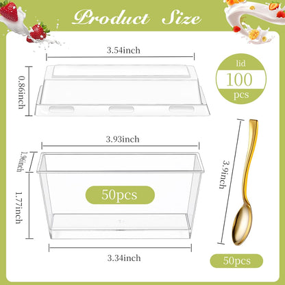 150 Pack 5oz 50, DI QIU REN Plastic Dessert Cups with Mini Gold Spoons and Lids, Clear Yogurt Parfait Cups Serves
