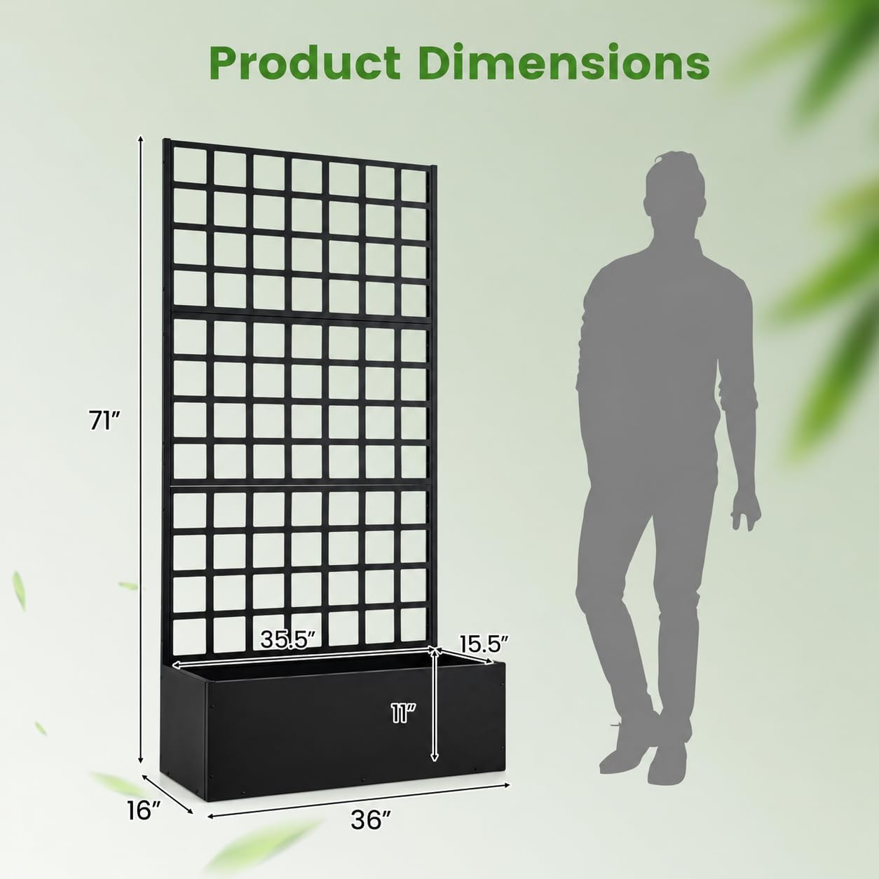 Giantex 2 Pack Metal Raised Garden Bed with Trellis, 71"x36"x16" Galvanized Planter Box w/Drainage Holes for Climbing Plants Vegetables Flowers, Outdoor Privacy Screen for Patio Backyard Balcony