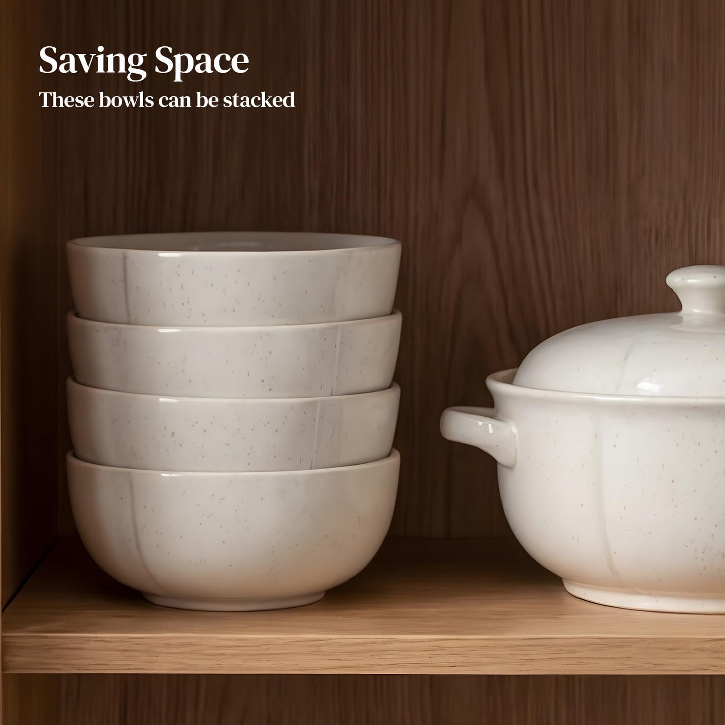 DOWAN 32 OZ Soup Bowls Set of 4, 6" Large Deep Ceramic Bowls with Embossed Sesame Glaze for Kitchen, Oatmeal, Soup, Salad, Fruit, Dishwasher & Microwave Safe