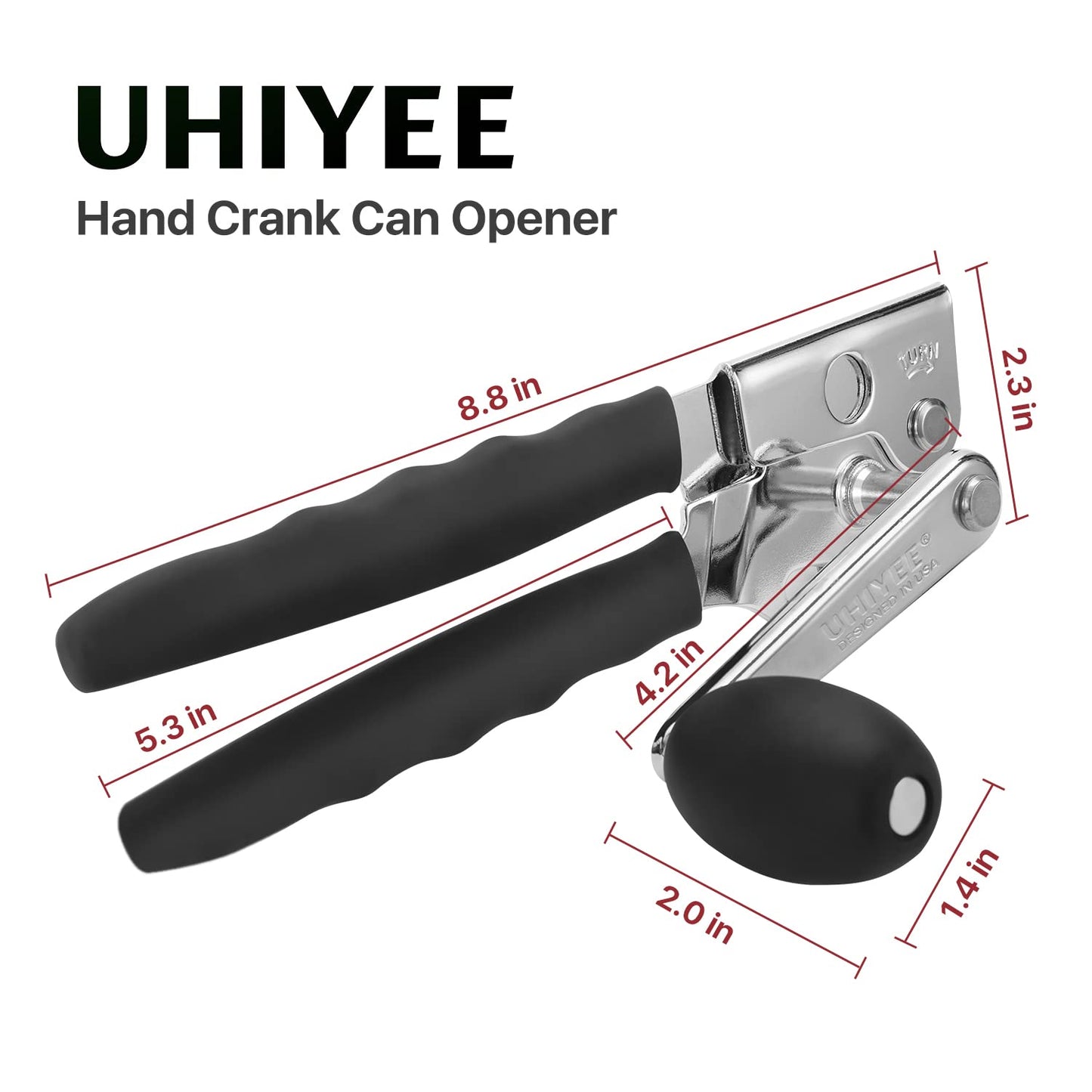 Commercial Can Opener, UHIYEE Hand Crank Can Opener Manual Heavy Duty with Comfortable Extra-long Handles, Oversized Knob, Large Handheld Can Open Easy for Big Cans, Black