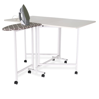 Arrow Millie Folding Cutting Table with Ironing Board – Sewing & Craft Workstation with Storage Shelves