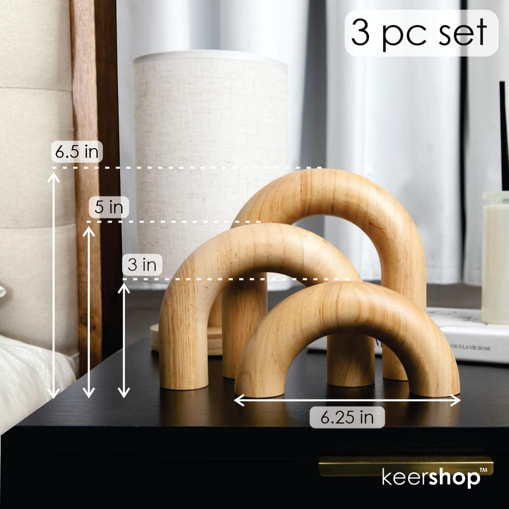 KeerShop 3-Piece Natural Arches Home Decor Set – Aesthetic Shelf Objects, Coffee Table, and Bookshelf Accent, Japandi Modern and Boho Living Room or Entryway Table Decorative Objects