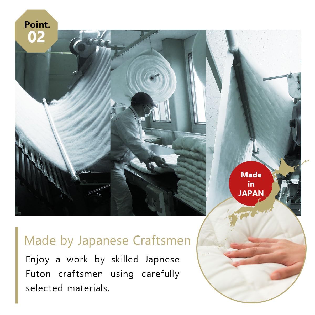 EMOOR Japanese Futon Mattress Premium CLASSE and Tatami Mat Set Full, Floor Sleeping Mat Sikibuton Igusa Natural Cotton