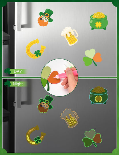 Bafeil 24 Set St. Patrick's Day Crafts for Kids - Color Your Own Art St. Patrick's Day Coloring Craft with Magnets Paints- Non-Toxic DIY Wood Paint Crafts Kits- St. Patrick's Activities for Classroom