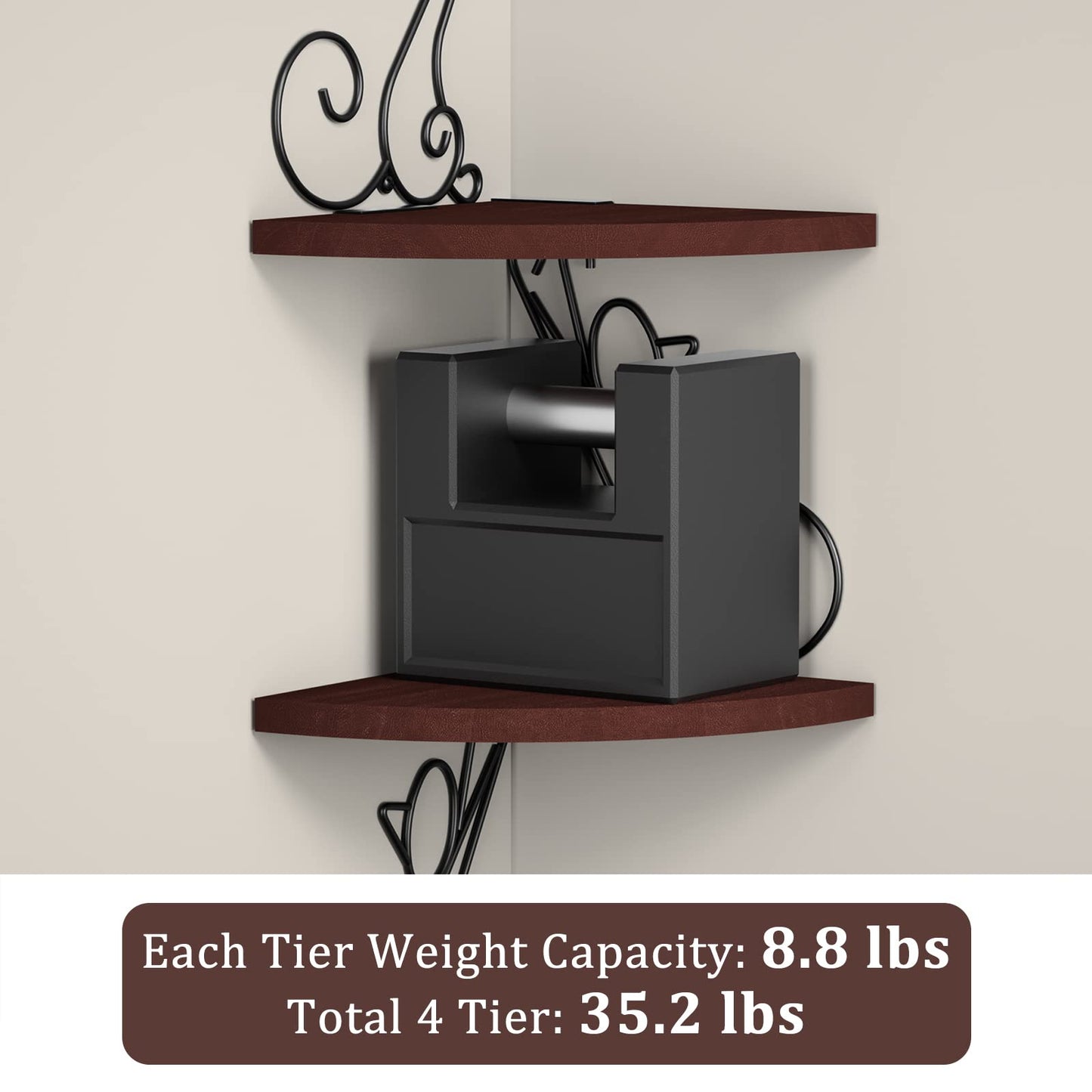 Alsonerbay Corner Shelf Wall Mount, 4 Tier Floating Shelves for Wall, Easy-to-Assemble Wall Shelves Rustic Wood Decor for Bedroom Living Room Bathroom Kitchen Office, Walnut Finish