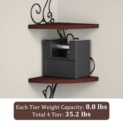 Alsonerbay Corner Shelf Wall Mount, 4 Tier Floating Shelves for Wall, Easy-to-Assemble Wall Shelves Rustic Wood Decor for Bedroom Living Room Bathroom Kitchen Office, Walnut Finish