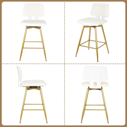 VECELO Swivel Upholstered Bar Stools Set of 4, Counter Height Barstools with Back, Metal Legs, 35.2-Inch Tall Barstools for Kitchen Island, Home Bar, Cafe, White
