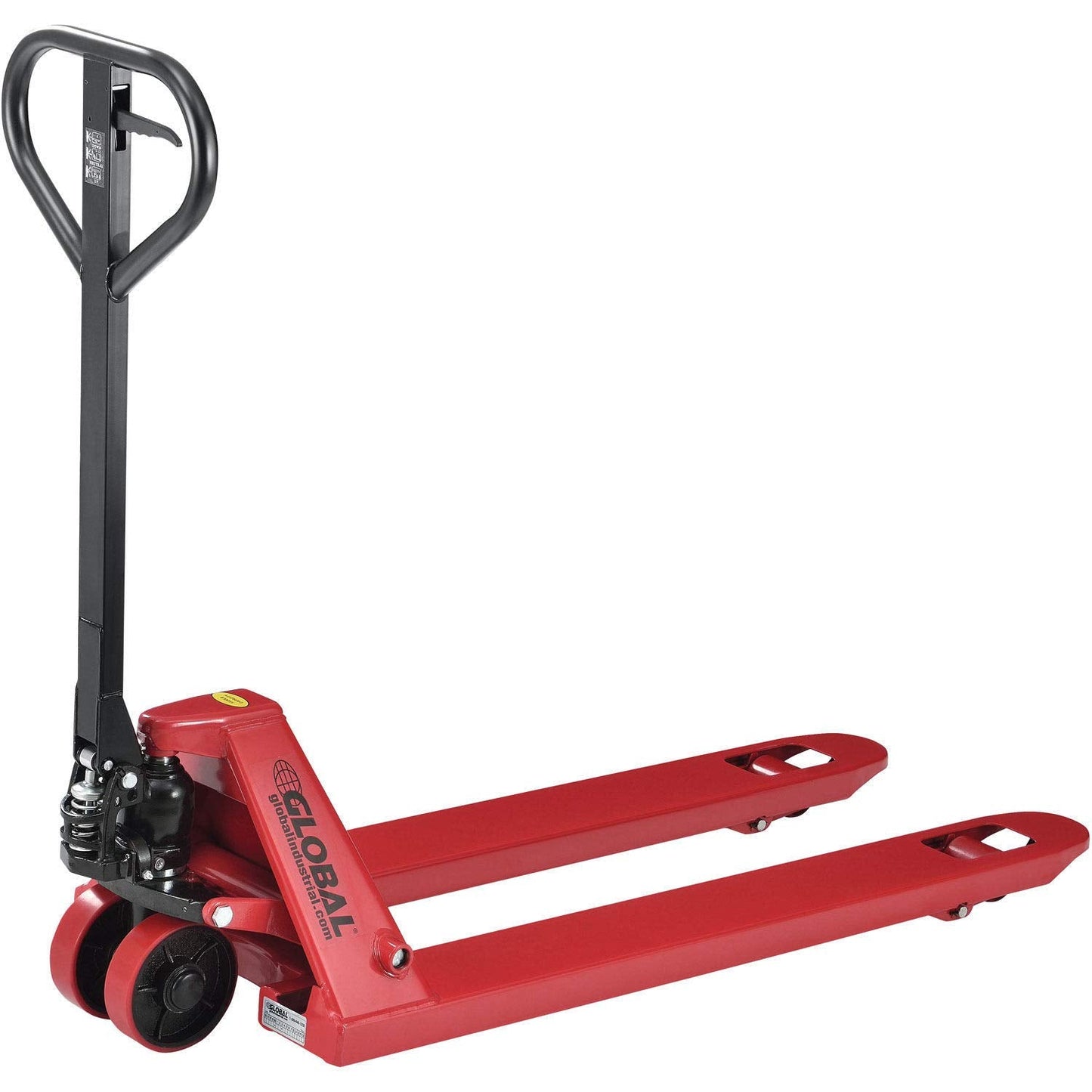 Global Industrial Standard Duty Narrow Pallet Jack with 21" W x 48" L Forks, 5500 lb. Capacity, Manual Pallet Truck for Warehouse, Manufacturing and Retail, Red Powder Coat Finish