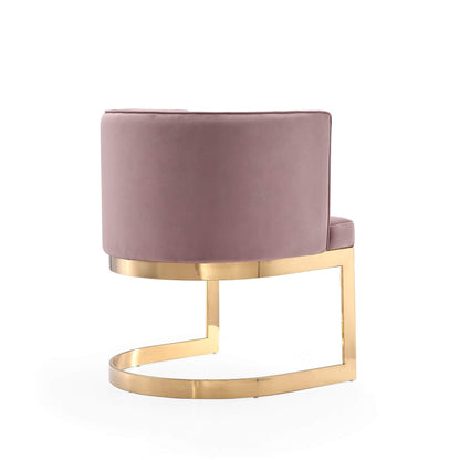 Manhattan Comfort Aura Velvet Dining Chair with Modern Floating Frame Design, Curved Backrest, Upholstered Padded Cushions, Polished Brass Finish, No Assembly Required, Set of 2, Blush