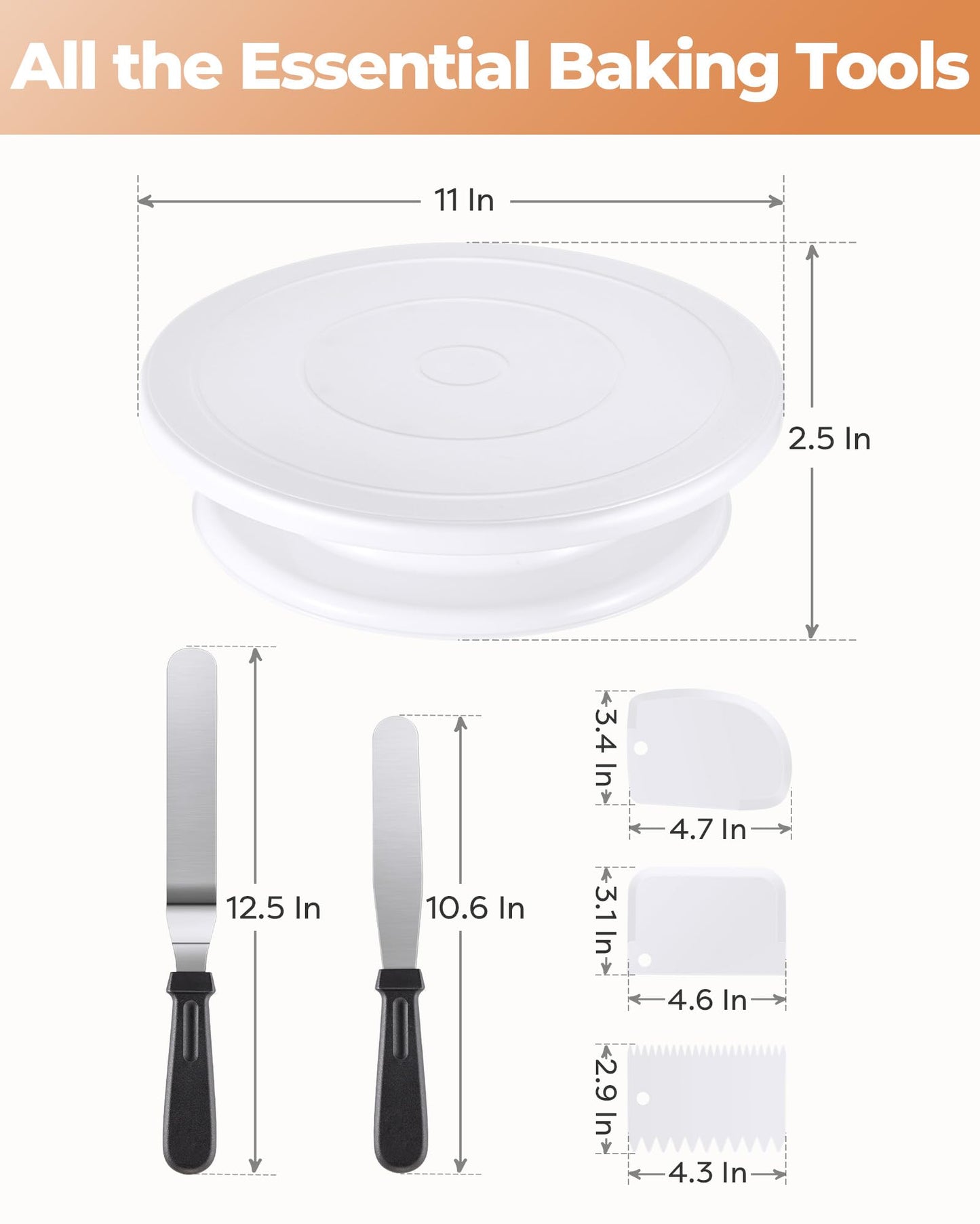 Kootek Cake Decorating Kit Baking Supplies Set Cake Turntable with 2 Frosting Straight Angled Spatula 3 Icing Smoother Scrapers Baking Accessories Tools for Beginners and Pros, Mother's Day, White