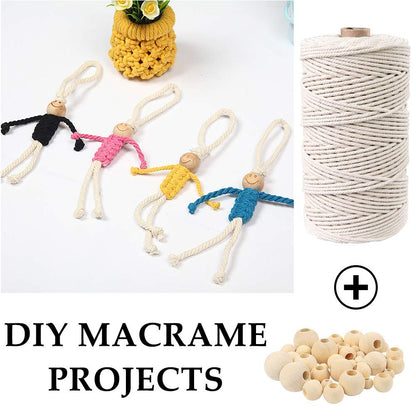 169pcs Macrame Kits for Beginners 3mm x 220yards Natural Cotton Macrame Cord Wall Hanging Kit, Best Macrame Supplies for Macrame Plant Hanger with Wooden Beads,Wooden Rings,Wooden Sticks,S Hooks