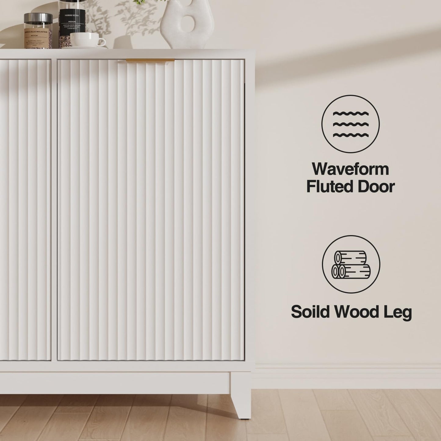 Double Tilt Out Trash Can Cabinet with Odor Control, Outlets, Fluted Trash Cabinet 13 Gallon Hidden Bin Storage, Modern Kitchen Cabinet with Soft-Close Door, Laundry Hamper Cabinet for Bathroom