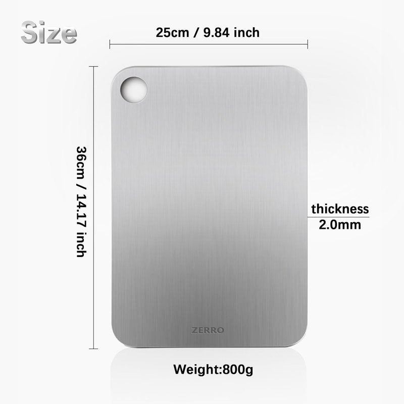 ZERRO Titanium Cutting Board 14.17" x 9.84", 100% Pure Titanium