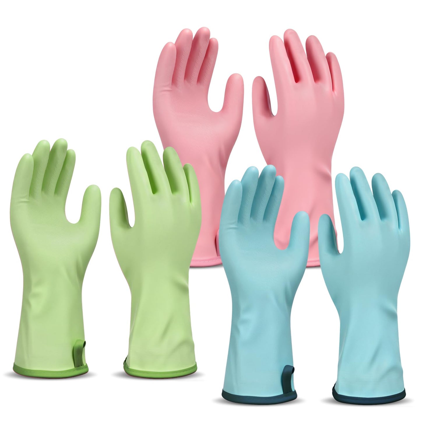 choosme Household Gloves Waterproof with Flock Lining for Dishwashing Cleaning Reusable No-slip for Kitchen & Bathroom 3 Pairs Medium Blue+Green+Pink
