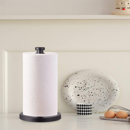 Stainless Steel Paper Towel Holder, Black Countertop Stand for Kitchen Bathroom with Weighted Base for Standard Rolls