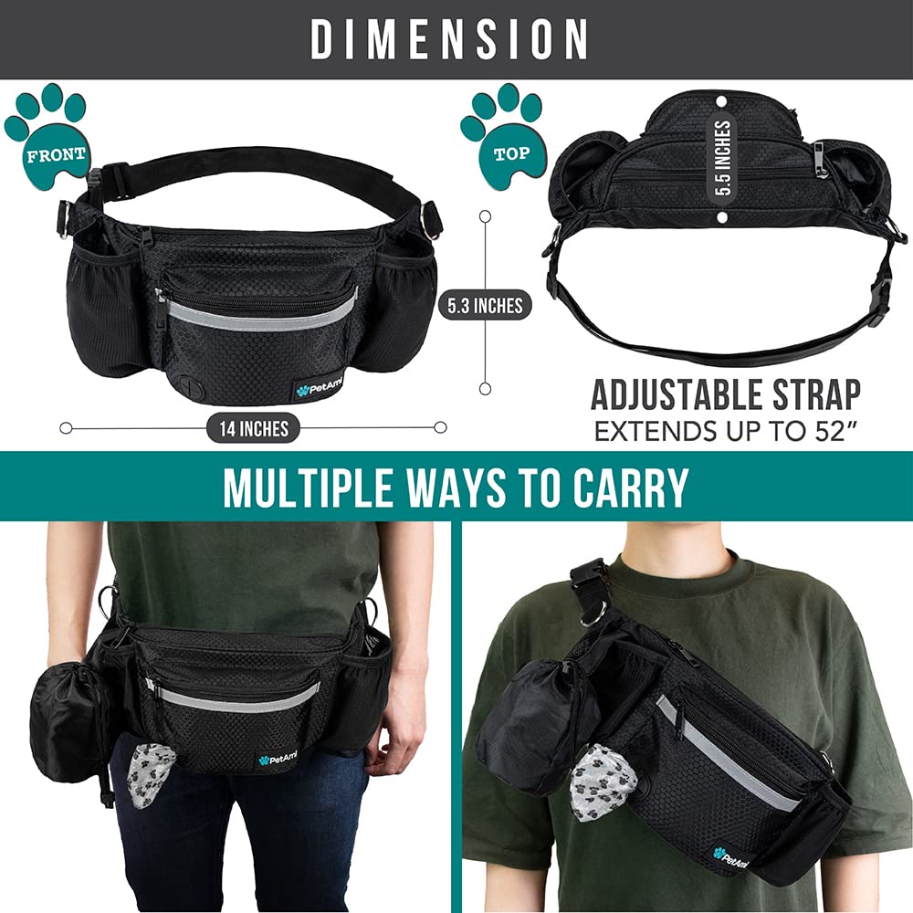 PetAmi Dog Fanny Pack, Treat Pouch for Dog Walking, Training, Built in Poop Bag Dispenser, Water Bottle Holder, Collapsible Bowl, Pet Treat Waist Belt for Hiking, Running, Kibbles (Camo Black)