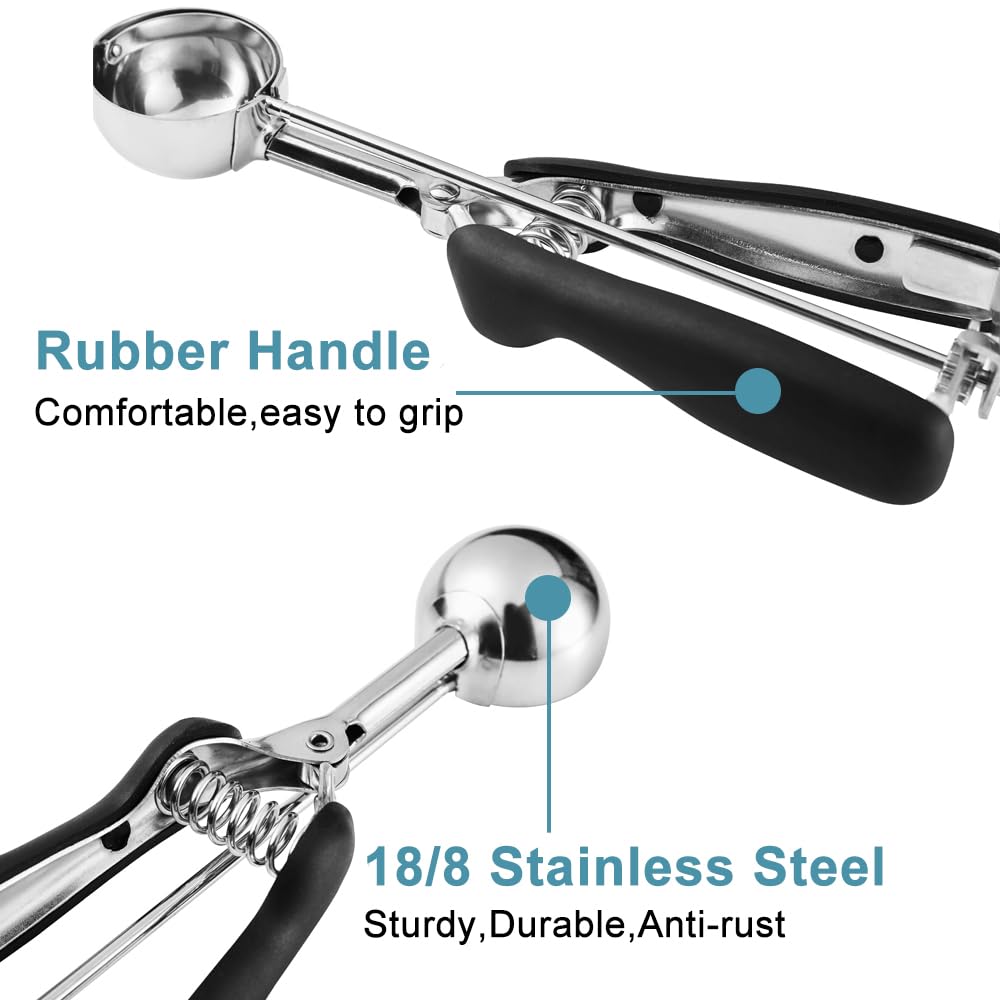 HOMURE H Cookie Scoop Set, Include 1 Tbsp/2 Tbsp/3 Tbsp, Cookie Dough Scoop, Cookie Scoops for Baking Set of 3, 18/8 Stainless Steel, Good Grip, Non-Slip, For Cookies Cupcake Muffin Ice Cream waffle