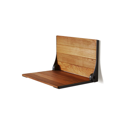 Seachrome Silhouette Natural Teak Wood Wall Mount Folding Shower Seat Bench with Matte Black Frame