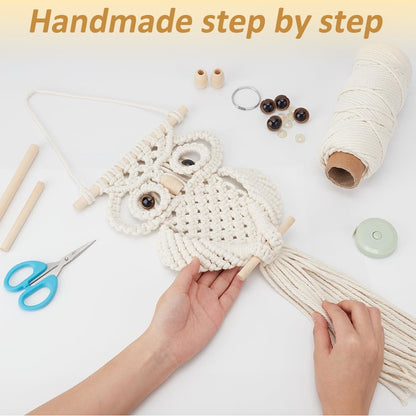 FREEBLOSS Macrame Owl Kit for Beginners Macrame Owl Wall Hanging Tapestry Kit Creative DIY Macrame Owl Boho Macrame Wall Hanging DIY Macrame Kit with Video Tutorial