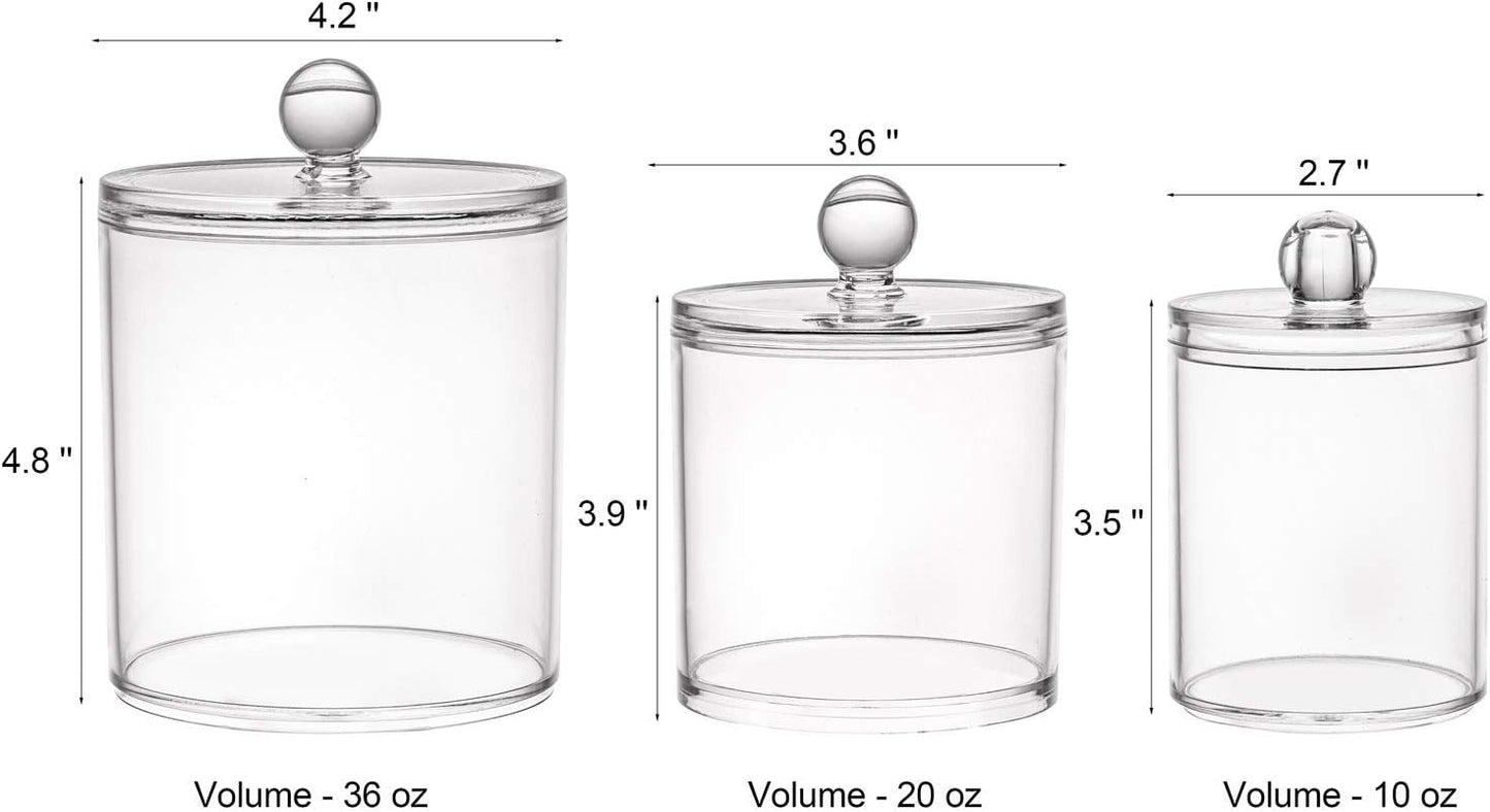 Tbestmax Cotton Swab Holder - Clear Apothecary Jar Set with Lids for Bathroom Storage | 10/20/36 Oz