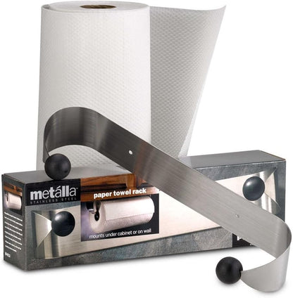 Compact Silver and Black Paper Towel Holder - Under Cabinet Design