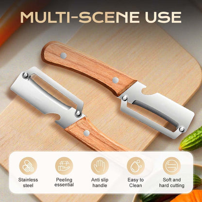 2 Pcs Premium Vegetable Peeler with Wooden Handle and Bottle Opener: 2-in-1 Stainless Steel Kitchen Tool for Fruit Apple Potato Pumpkin Papaya