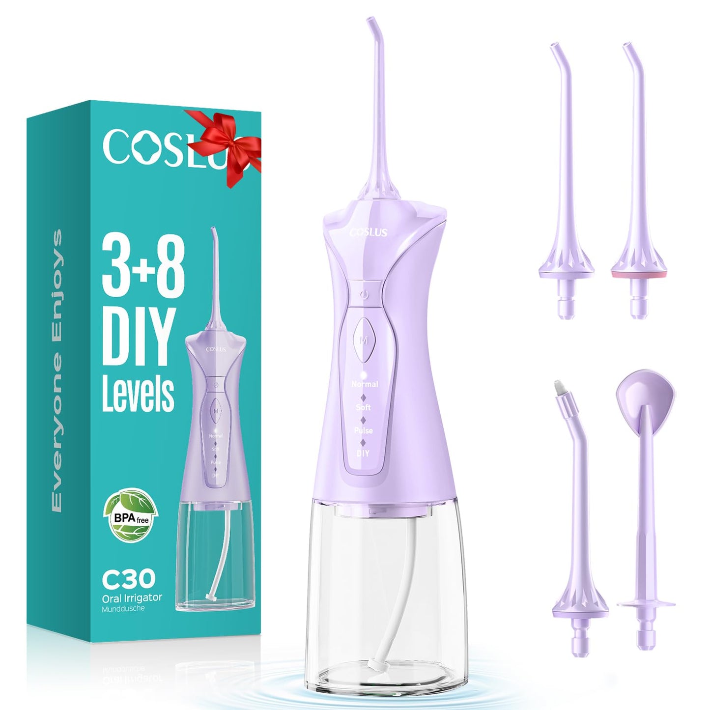 COSLUS Water Dental Flosser Pick for Teeth: 4 Modes Cordless Portable 300ML Larger Tank Water Teeth Cleaner IPX7 Waterproof Flossing Cleaning Picks for Home Travel Black C30(FC5360)