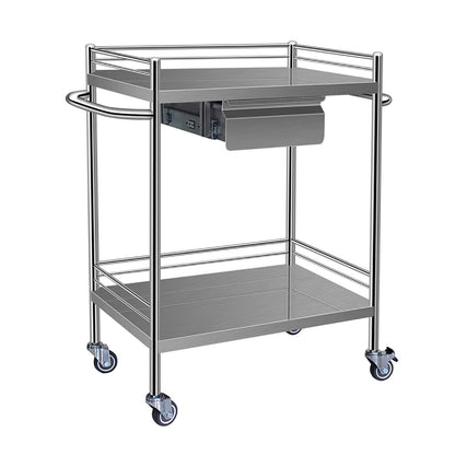 GenSDH Outdoor Stainless Steel Cart with Wheelsfood Cart Rolling Cart Utility Cart with 360° Silent Wheels and A Drawerfor,Style 1-66 * 44 * 86Cm