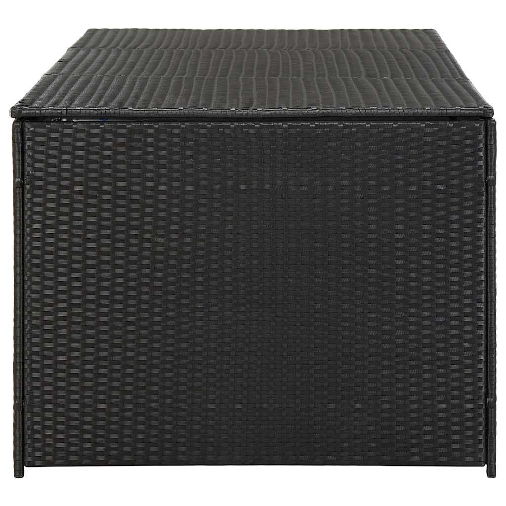 Kalmrek Poly Rattan Patio Storage Box with Gas Lift 70.9"x35.4"x27.6" Black, Weatherproof Outdoor Deck, Garden Bench Chest Organizer for Cushions, Tools, Toys, Firewood
