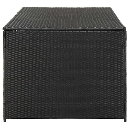 Kalmrek Poly Rattan Patio Storage Box with Gas Lift 70.9"x35.4"x27.6" Black, Weatherproof Outdoor Deck, Garden Bench Chest Organizer for Cushions, Tools, Toys, Firewood