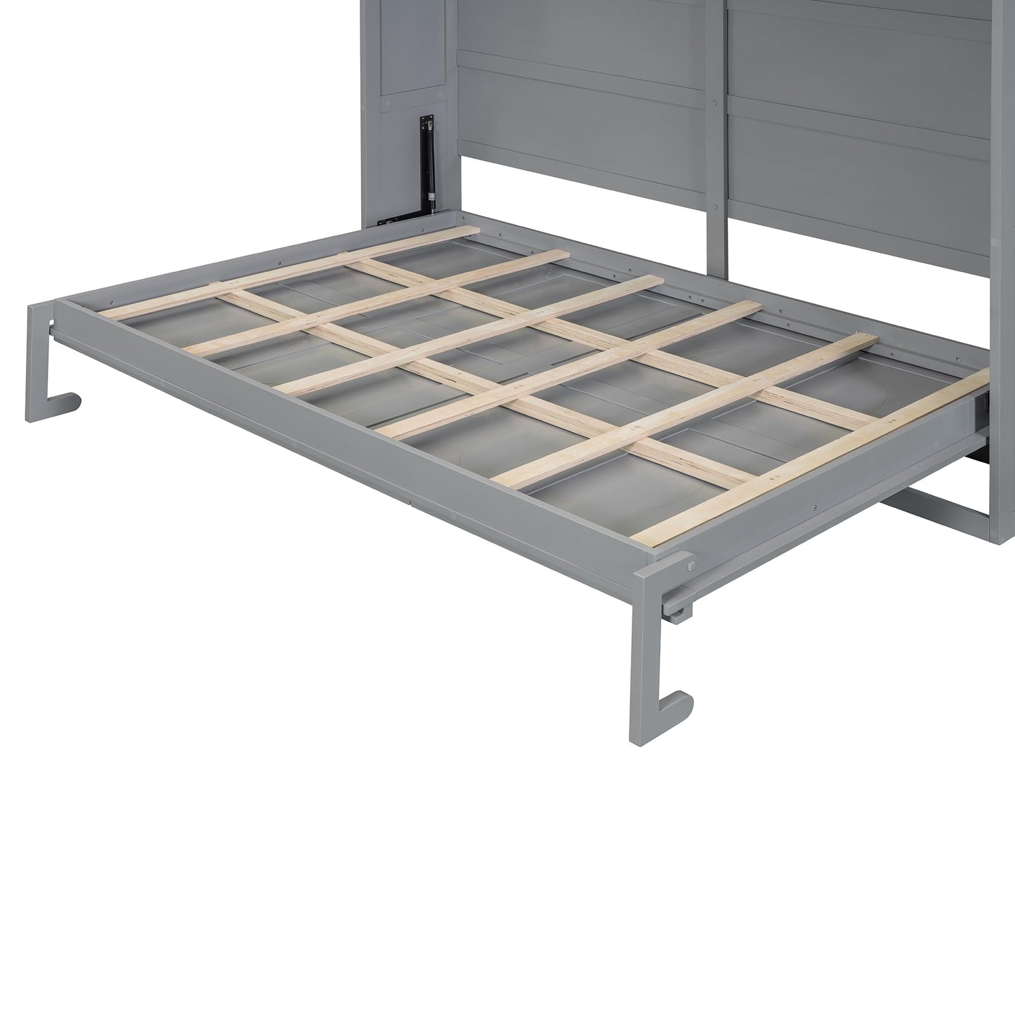 Ball & Cast Full Size Wall Cabinets Murphy Bed with Charging Station and Slat Support,Wood Hideaway Cabinet Platform Beds w/Leg & Lock,can be Folded,Space-Saving,for Small Room,Dorms,Gray