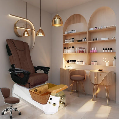 Galaxy Professional Nail Salon Furniture Set – Luxury Pedicure Spa Chair, Manicure Table & Technician Stools (Chocolate Set, Grey Table)
