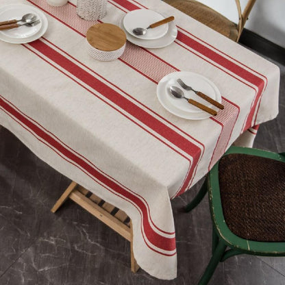 ArtBud 60"70"(4-6 White Red Tablecloth Cotton Linen Farmhouse Table Cover Soft Washable Table Top for Parties Coffee