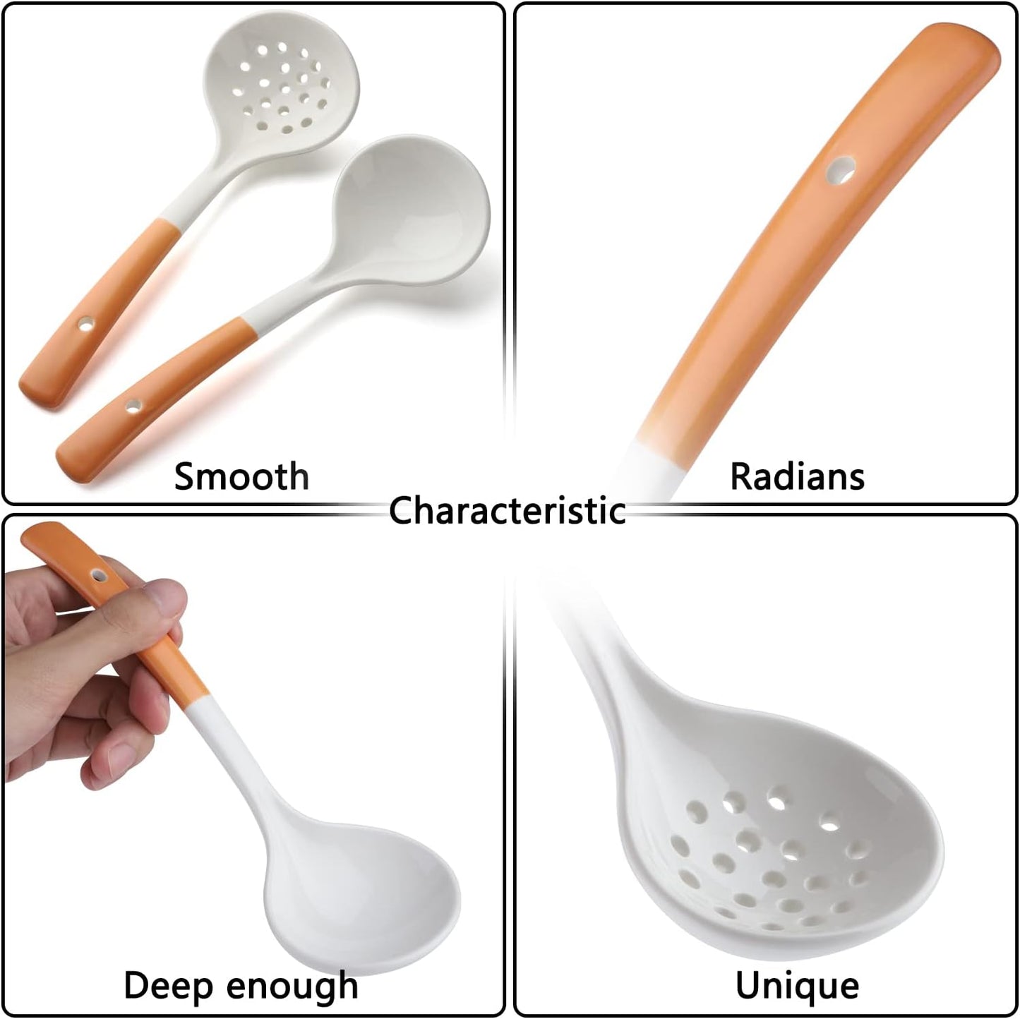 Ceramics Ladle Spoon Set of 2, Large Soup Ladle with Skimmer Slotted Spoons for Cooking and Serving