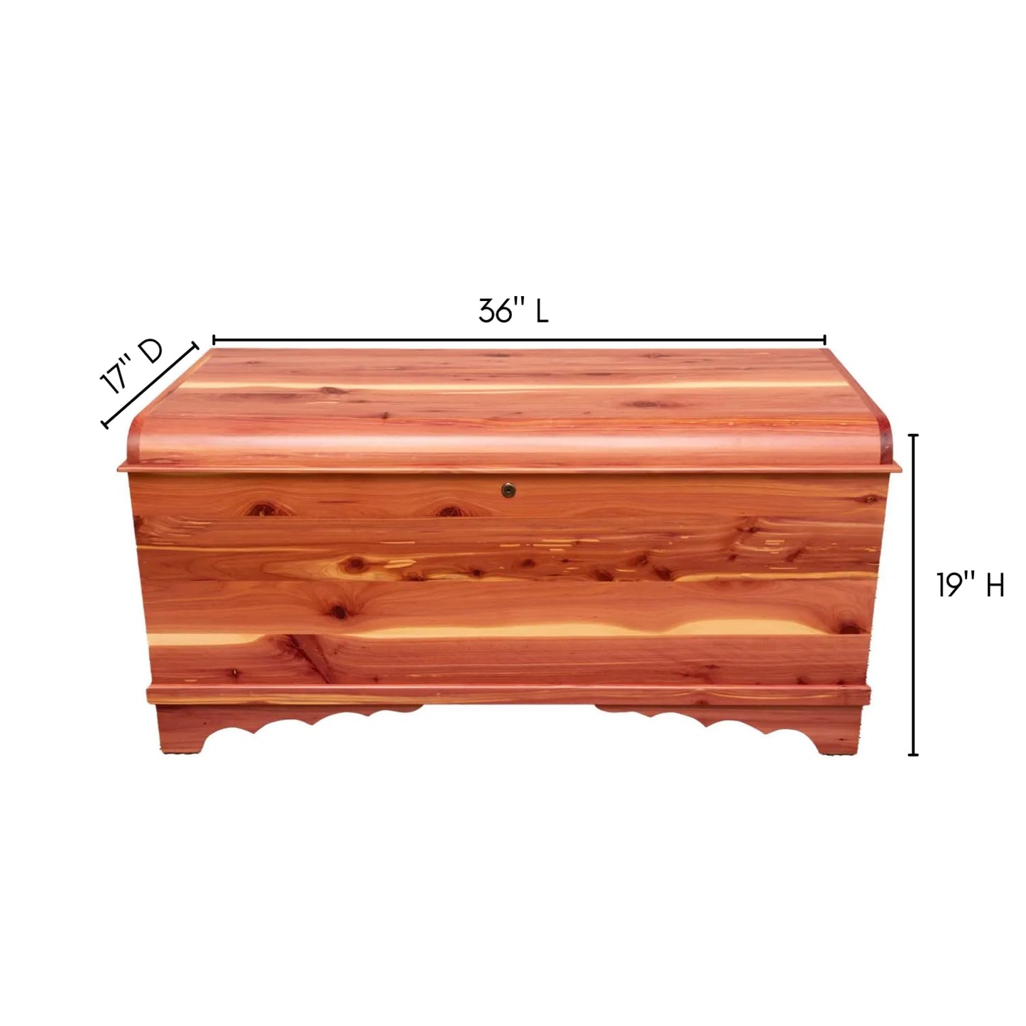 Rustic Red Door Co. Cedar Hope Chest with Waterfall Top and Tray, Amish Made Wooden Storage Trunk Box for Bedroom, Blanket, Clothes, Anti-Slam Hinges and Lock, Cedar Wood, Natural Stain, 36" Long