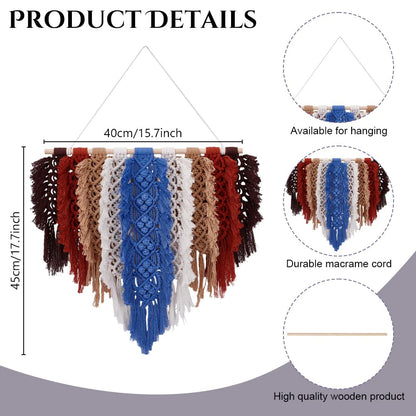 FREEBLOSS Large Macrame Leaf Wall Hanging Kit Leaf Woven Tapestry Bohemian Handmade Leaf Feather Wall Art Decorations Boho Wall Hanging Feather for Apartment Dorm Living Room