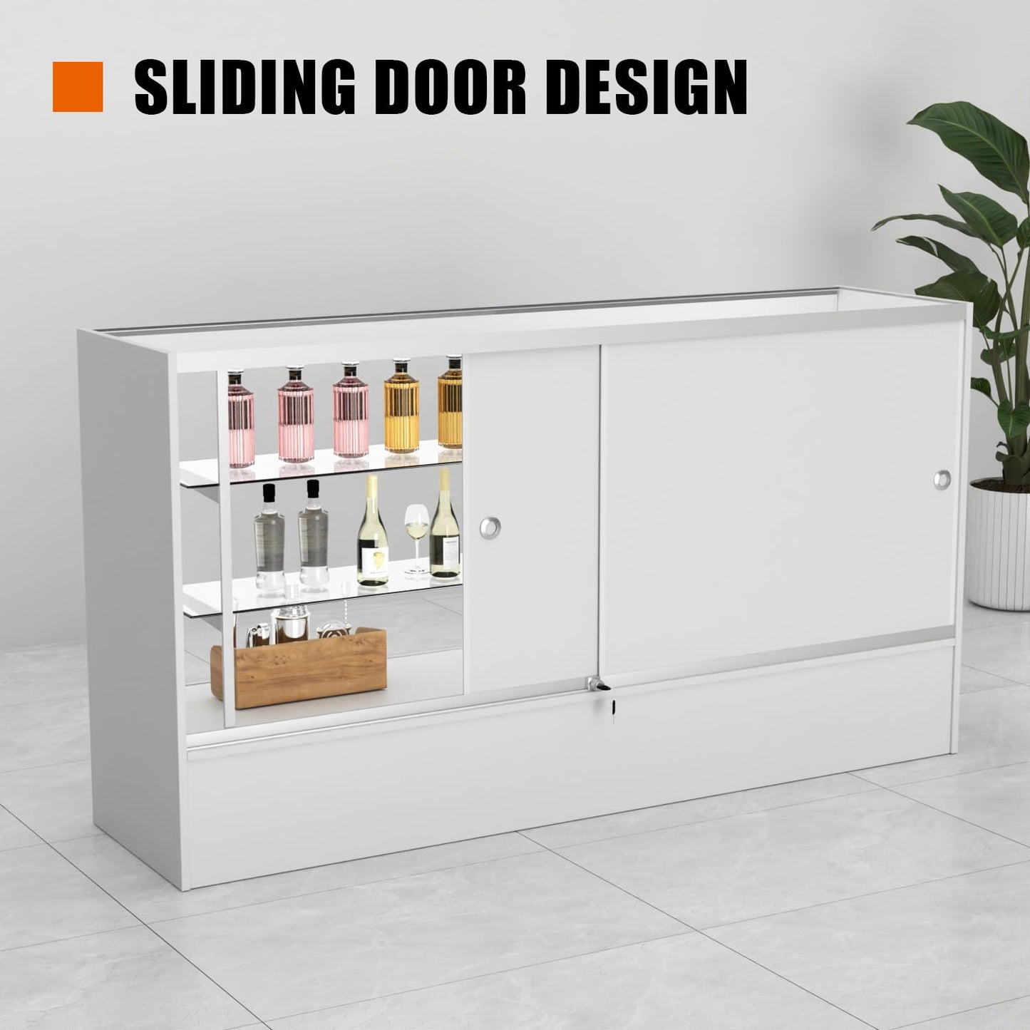 HUZJIEHUI 48" W x 38" H x 18" D - Retail Display Cabinet, White Wooden Full View Glass Display Cabinet with LED Lights and Glass Shelves