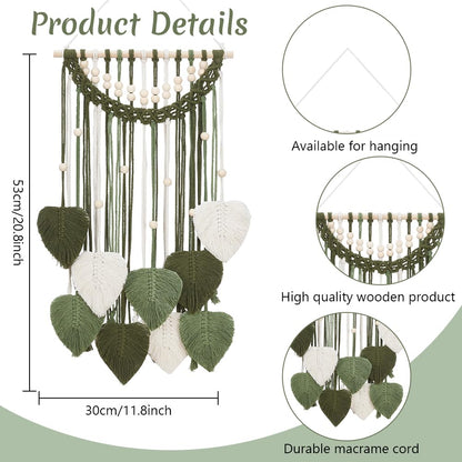 ORIGACH DIY Macrame Leaf Wall Hanging Kit Boho Macrame Leaf Tapestry Kit for Adults Beginner Handmade Macrame Feather Wall Hanging Decor for Living Room Bedroom