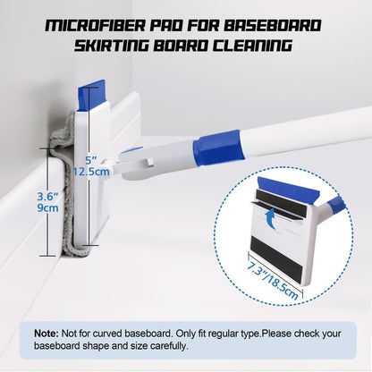 Qaestfy Baseboard Cleaner Tool with Handle, Wall Floor Mop with Extendable Long Handle Duster for Cleaning Window, Floor, Skirting Board, Ceiling, Shower, Tub Tile, Kitchen with 6 Reusable Pads