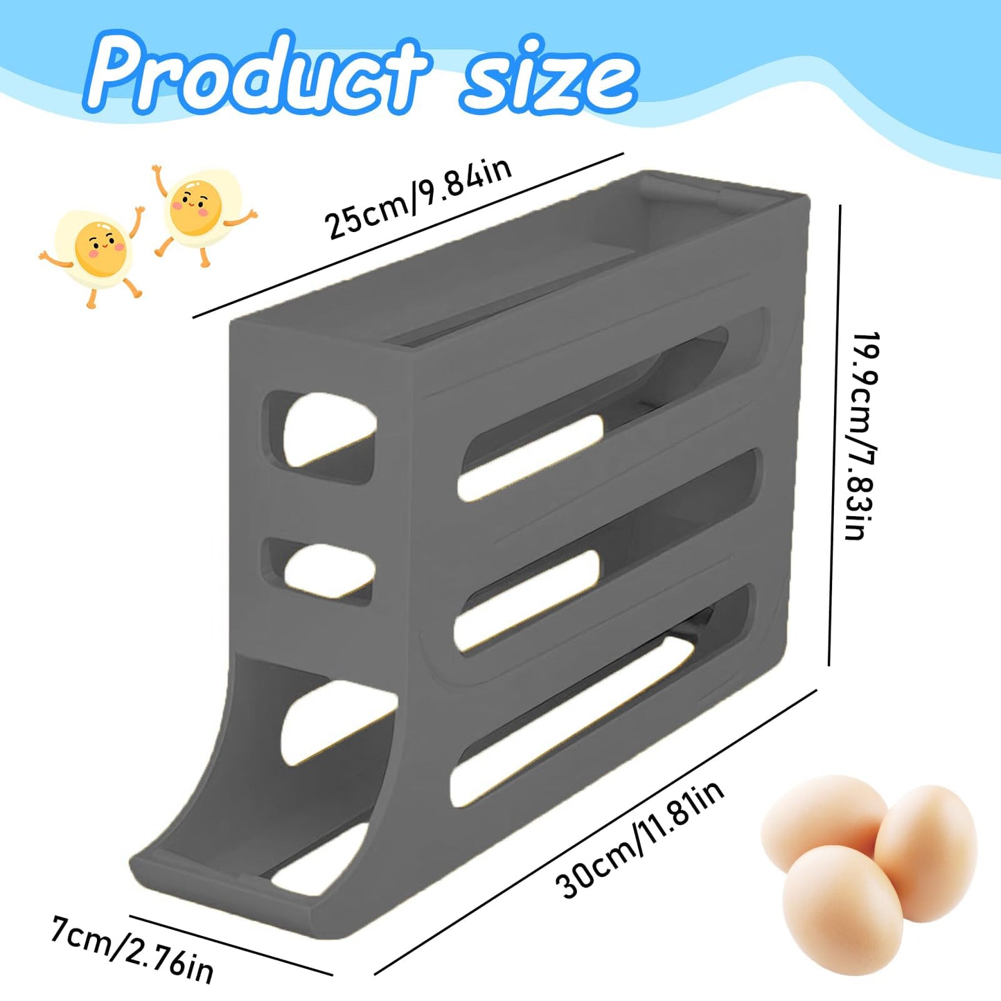 Jofarstep Egg Holder for Fridge, 4 Tiers Dispenser, 30 Egg Container Refrigerator, Large Capacity Organizer Automatic Fridge Rolling Egg Container for Pantry Countertop (Grey)