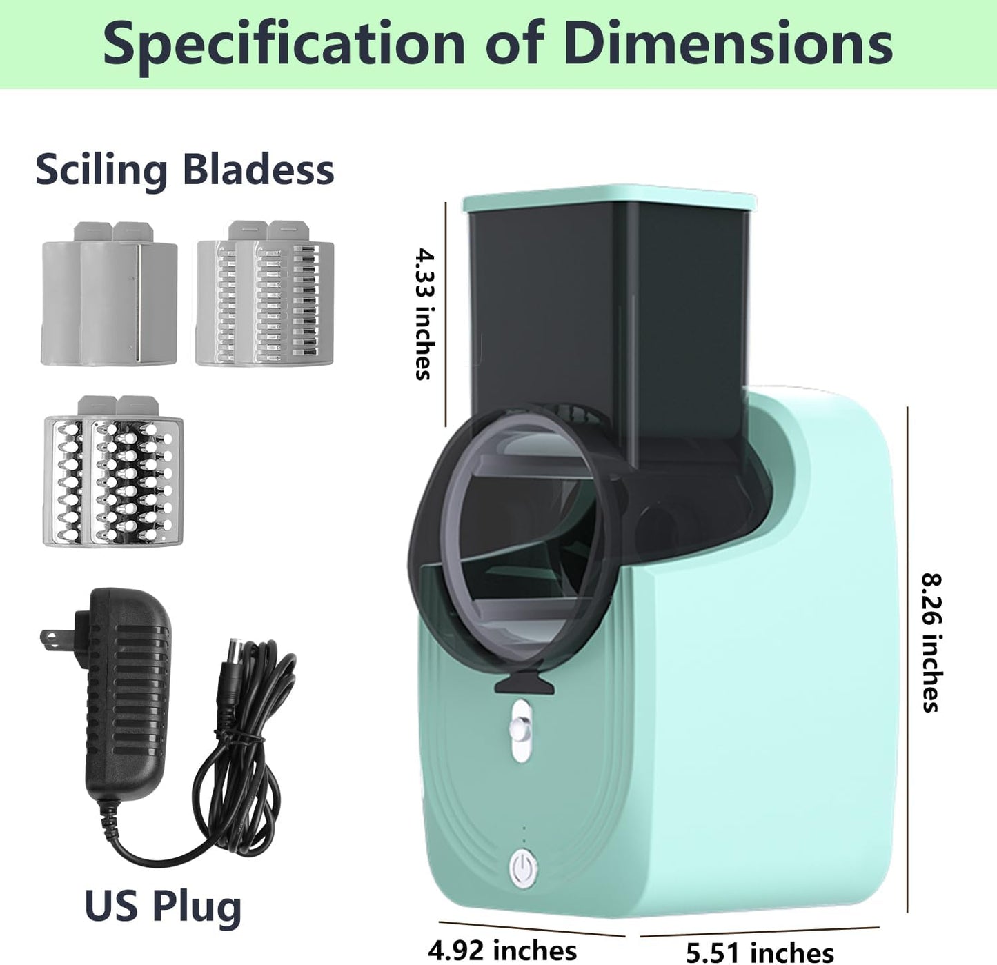 Electric Cheese Grater, Salad Maker Shooter, Vegetable Fruit Slicer for Home Kitchen Use, Green, CY-661