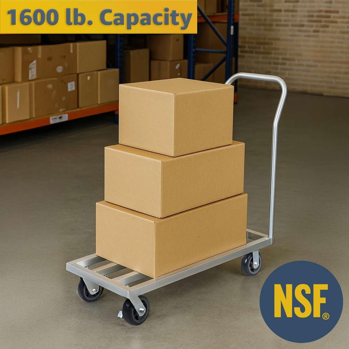 20" x 48" Mobile Aluminum Dunnage Rack - 1600 lb. Capacity with Handle, Heavy-Duty Rolling Platform Truck, NSF Storage Rack with Casters for Commercial Kitchen, Warehouse, Food Service