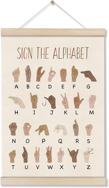 16x12 Inch, DOI-LANEE ASL Alphabet Poster Hanger Frame, Educational Posters for Toddlers American Sign Language, ABC