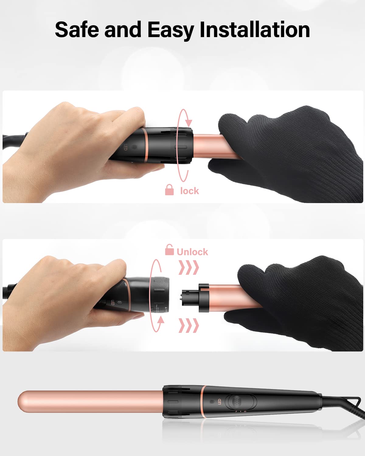 BESTOPE PRO Waver Curling Iron - 3 Barrel Hair Crimper Iron, 5 in 1 Curling Wand Set, Fast Heating Up Hair Wand with 2 Clips, Crimper Wand Curler for All Hair Type, Storage Bag & Heat Protective Glove